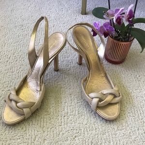 BCBG MaxAzria Gold Leather Sandals Size 9